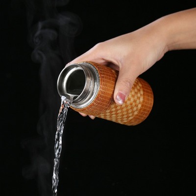 高颜值手工竹编竹丝纯钛保温杯显温旅行便携泡茶杯水杯水壶1件图2