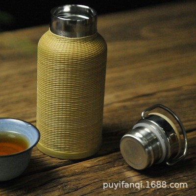 手工竹编竹丝保温直身杯外带便携茶杯非遗工艺旅行茶具304不锈钢2个图2