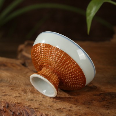 传统手工竹编竹丝扣瓷茶杯大缸杯竹茶具品茗杯单杯套装建盏主人杯2件