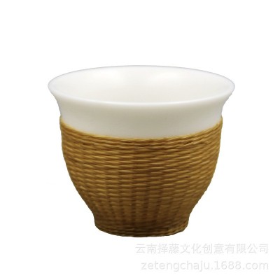 非遗竹丝扣瓷德化羊脂白玉瓷盖碗家用办公室主人杯品茗杯茶具套装1件图5