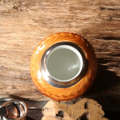 手工大漆竹编隔热不锈钢内胆保温杯陶瓷内涂手雷杯2件图3