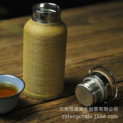 竹丝精编保温杯非遗手工竹丝扣瓷304不锈钢便携旅行茶杯创意礼品2件图2