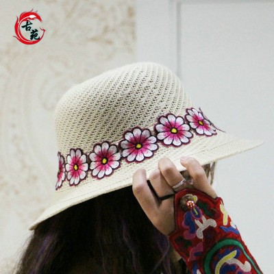 新款民族绣花帽太阳帽四季刺绣帽子遮阳帽草编帽子沙滩帽批发1顶图2