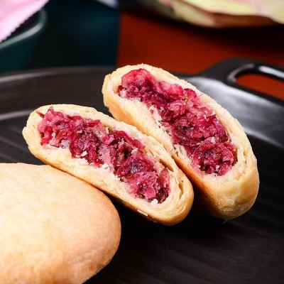 玫瑰鲜花饼云南特产丽江鲜花饼紫薯抹茶玫瑰饼早餐零食传统糕点50枚图2