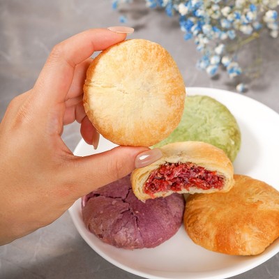 玫瑰鲜花饼云南特产抹茶紫薯奶香饼早餐零食小吃散装盒装礼袋批发3袋图4