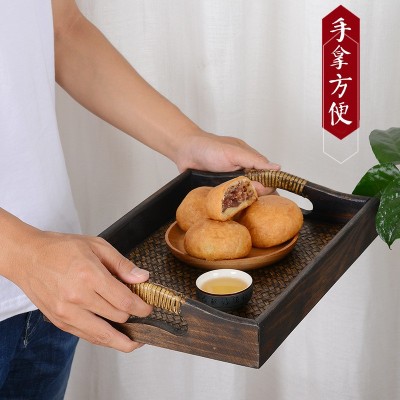 泰式工艺品藤编酒店茶盘SPA美容院用品托盘精油盘家居果蔬收纳  2件图2