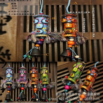 云南民族风东巴风铃复古木挂件车挂小挂饰石锅鱼装饰批发50个图3