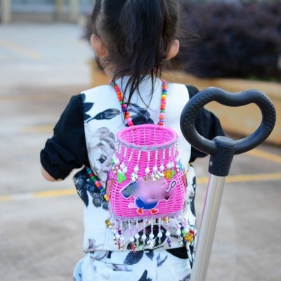 小背篓风铃厂家直销儿童小鱼篓幼儿园挂饰双肩创意手工藤编篓挂件5个图4