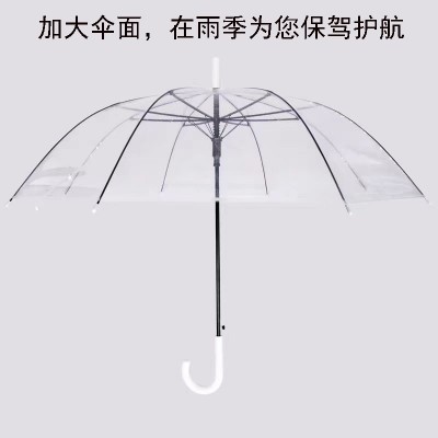 白色大手柄透明塑料环保晴雨伞半自超市旅游大量批发diy小清新3把