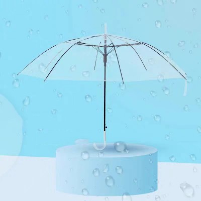 白色大手柄透明塑料环保晴雨伞半自超市旅游大量批发diy小清新3把图3