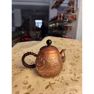铜壶侧把龙蛋泡茶壶小铜壶纯手工紫铜茶壶复古中式功夫茶壶煮茶壶5件