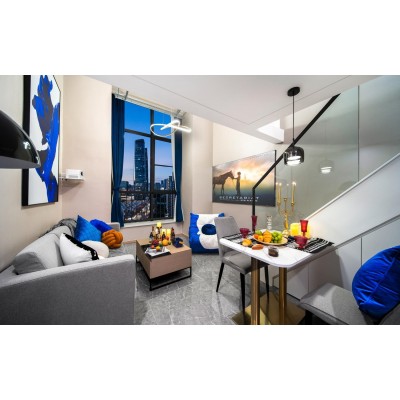 克莱因蓝Loft·180°城景大床房（投影+电动晾衣架+戴森吹风机+冰箱+洗衣机）图4