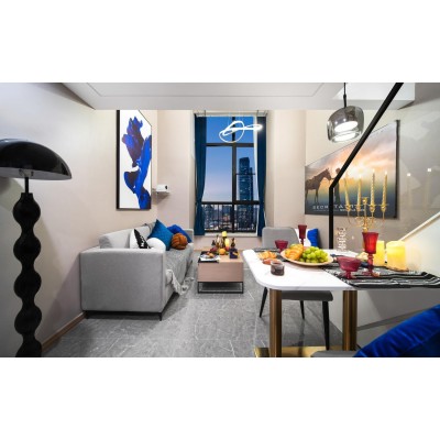 克莱因蓝Loft·180°城景大床房（投影+电动晾衣架+戴森吹风机+冰箱+洗衣机）图1
