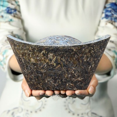 云南普洱茶雕工艺品禅意茶室工艺摆件元宝摆饰1000克茶叶元宝摆件2盒