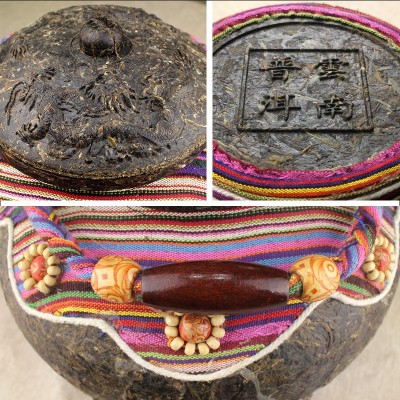 普洱茶雕云南特色普洱茶茶叶罐子大罐 工艺茶雕摆件 带底座礼盒2个图4