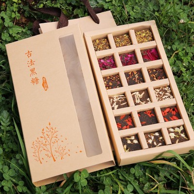 云南 传统黑糖 特产红糖姜茶块甘蔗手工熬制散装牛皮纸18块礼盒装2盒图2