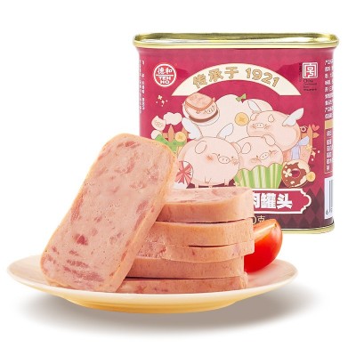 新品340g德和卡通云腿午餐肉早餐三明治火锅批发零售2听图5