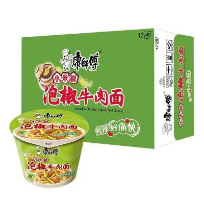 厂家批发康师傅桶装方便面麻辣牛肉老坛酸菜牛肉面12桶加班用餐2件图5