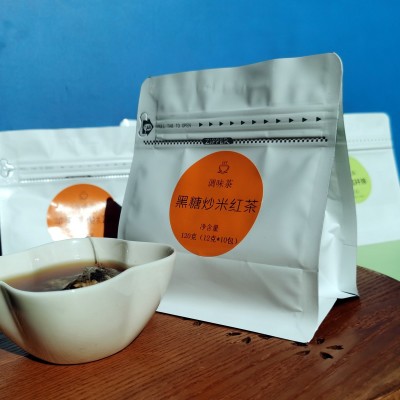 厂家批发水果茶黑糖炒米红茶10克*10包 炒米茶三角包茶2袋图3
