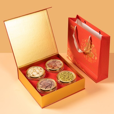 西洋参红色四拼礼盒红参片鹿茸片石斛片套装高档过节过年送礼礼盒 1盒图3