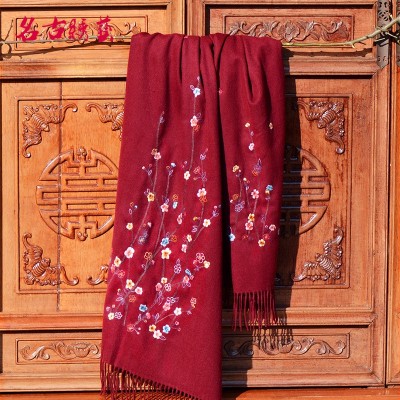 手工苏绣新娘披肩冬羊绒披肩围巾《繁花似锦》结婚礼品批发定制 1条