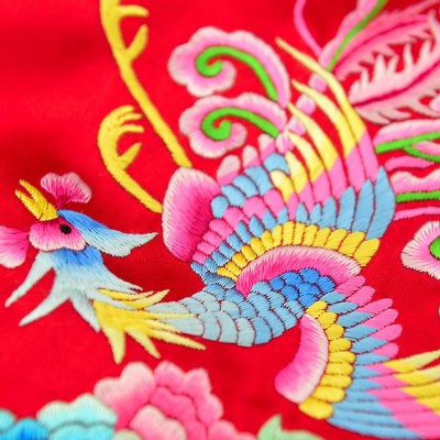新款手工刺绣凤凰结婚新娘真丝披肩桑蚕丝大红丝巾 1条图2