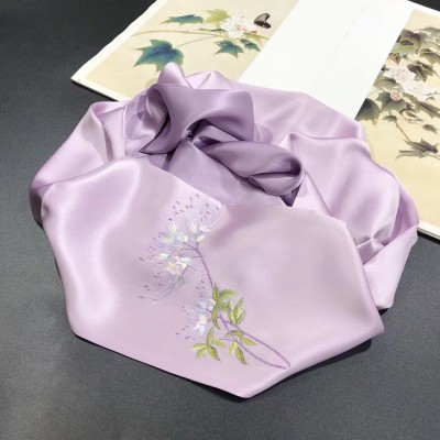 春季新品苏绣丝巾真丝长巾高档纯手工刺绣兰花围巾中国风丝绸礼品 2条图4