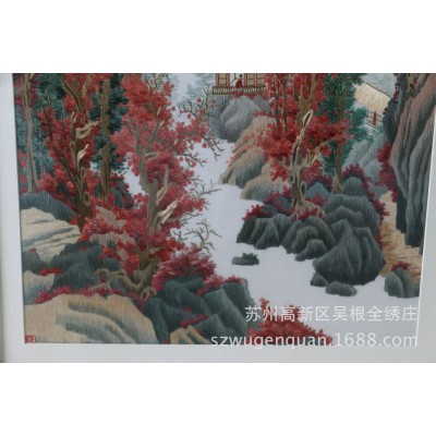 苏绣带框成品客厅书房挂画装饰工艺品刺绣山水春夏秋冬画厂家生产 1个图5