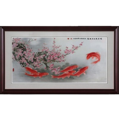 刺绣手工苏绣挂画成品客厅书房装饰画商务礼品手工艺品梅花鱼 1副图5