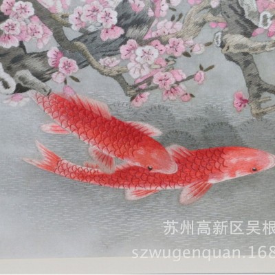 刺绣手工苏绣挂画成品客厅书房装饰画商务礼品手工艺品梅花鱼 1副图4