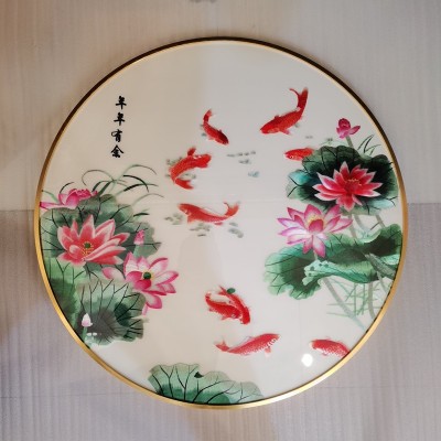 圆框成品装饰画苏绣挂画银杏九鱼图机绣年年有余80cm玄关画客厅画 2幅图3