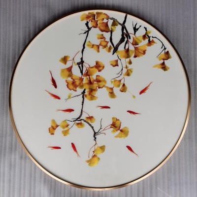 圆框成品装饰画苏绣挂画银杏九鱼图机绣年年有余80cm玄关画客厅画 2幅