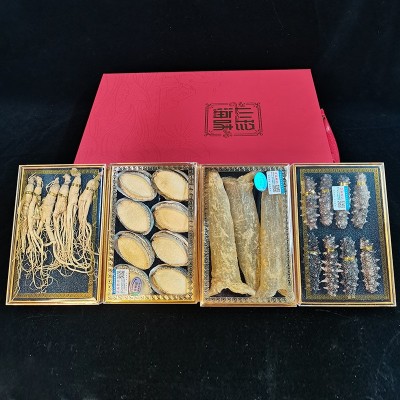 工厂直供礼品人参鱼胶山珍海味淡干海参鲍鱼四拼礼盒海味滋补批发 2盒图2