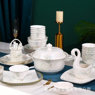 2023新款高档碗碟套装家用现代轻奢景德镇陶瓷骨瓷餐具餐具乔迁 1套图4