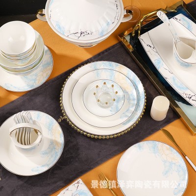 景德镇骨瓷餐具套装2023新款中式轻奢碗碟套装家用釉中彩高级感乔 1套图3