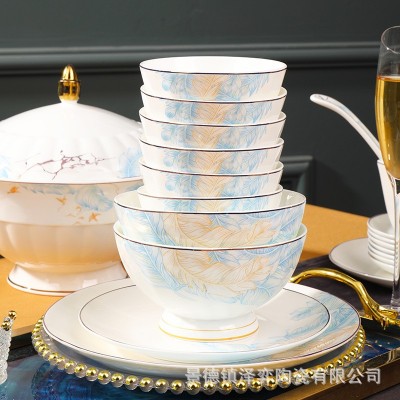 景德镇骨瓷餐具套装2023新款中式轻奢碗碟套装家用釉中彩高级感乔 1套图4