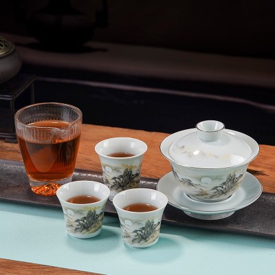景德镇陶瓷茶具套装开业礼品功夫茶具批发印logo家用仿古盖碗礼品 1件图2