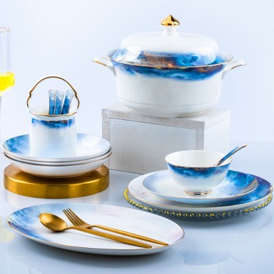 景德镇高骨瓷餐具积分兑换碗碟套装家用陶瓷碗简欧风送礼一件代发 1套图2