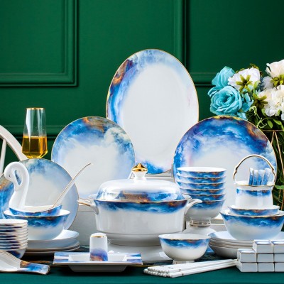 景德镇高骨瓷餐具积分兑换碗碟套装家用陶瓷碗简欧风送礼一件代发 1套