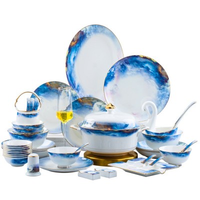 景德镇高骨瓷餐具积分兑换碗碟套装家用陶瓷碗简欧风送礼一件代发 1套图5