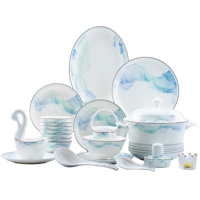 景德镇高端骨瓷餐具家用陶瓷碗饭碗碗碟套装缥缈简约碗盘批发送礼 1套图5