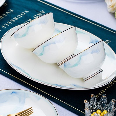 景德镇高端骨瓷餐具家用陶瓷碗饭碗碗碟套装缥缈简约碗盘批发送礼 1套图4