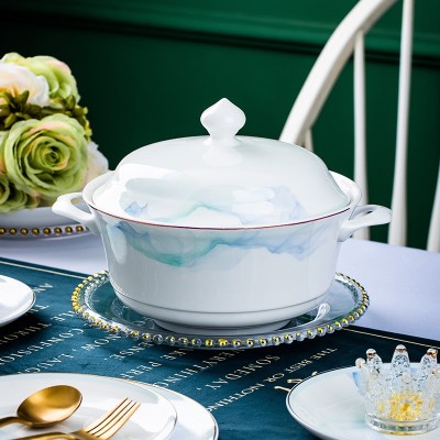 景德镇高端骨瓷餐具家用陶瓷碗饭碗碗碟套装缥缈简约碗盘批发送礼 1套图3