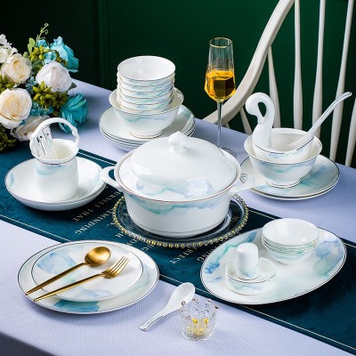 景德镇高端骨瓷餐具家用陶瓷碗饭碗碗碟套装缥缈简约碗盘批发送礼 1套图2