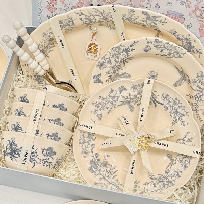 新款法式风碗碟套装家用高颜值ins风陶瓷餐具碗盘碟子乔迁送礼碗 2件