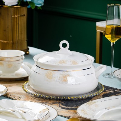 景德镇碗碟家用套装骨瓷餐具礼盒装新中式碗盘筷批发高档礼品餐具 1件图3