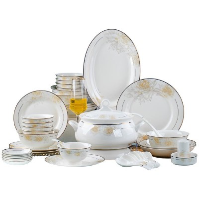 景德镇碗碟家用套装骨瓷餐具礼盒装新中式碗盘筷批发高档礼品餐具 1件图5